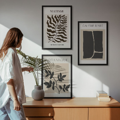 Conjunto de 3 quadros com moldura Pôsteres minimalistas de plantas