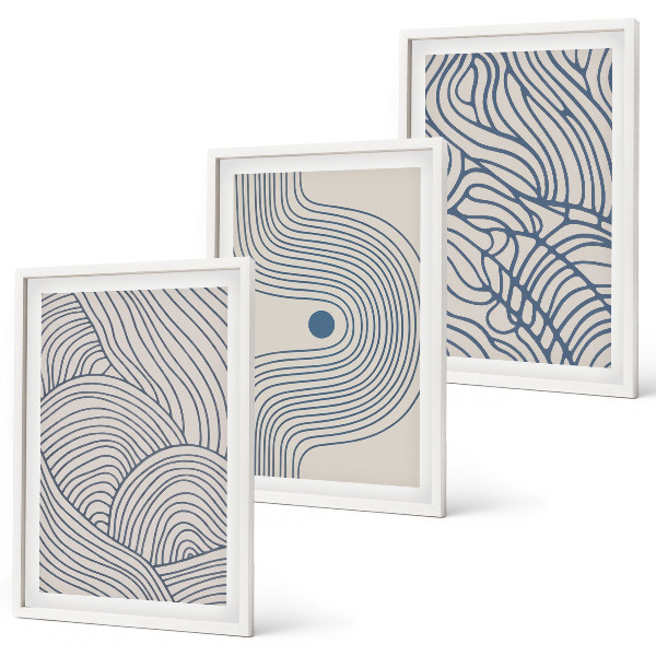 Conjunto de quadros para sala de estar Formas abstratas de linhas e ondas