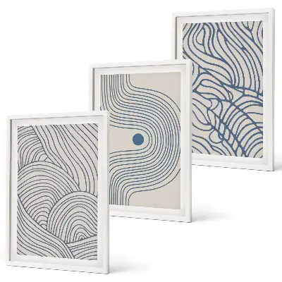 Conjunto de quadros para sala de estar com formas abstratas de linhas e ondas