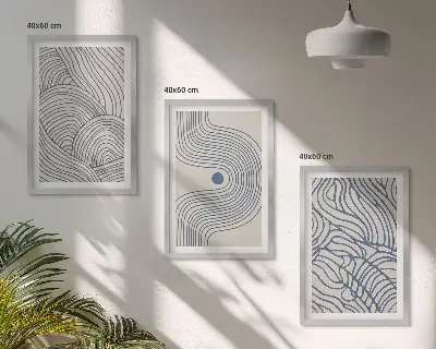 Conjunto de quadros para sala de estar com formas abstratas de linhas e ondas