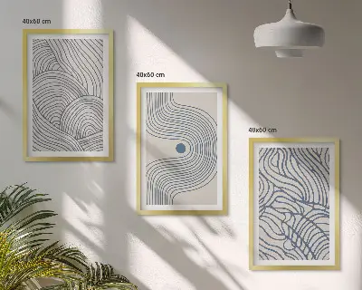 Conjunto de quadros para sala de estar com formas abstratas de linhas e ondas