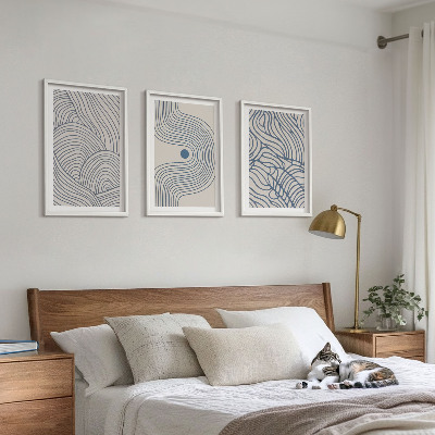 Conjunto de quadros para sala de estar Formas abstratas de linhas e ondas