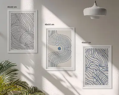 Conjunto de quadros para sala de estar com formas abstratas de linhas e ondas