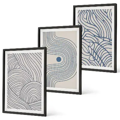 Conjunto de quadros para sala de estar com formas abstratas de linhas e ondas