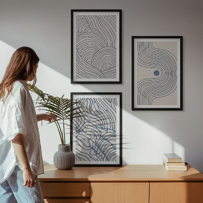 Conjunto de quadros para sala de estar Formas abstratas de linhas e ondas