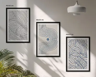 Conjunto de quadros para sala de estar com formas abstratas de linhas e ondas