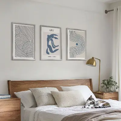 Composição de quadros moderna linhas abstratas em tons de azul