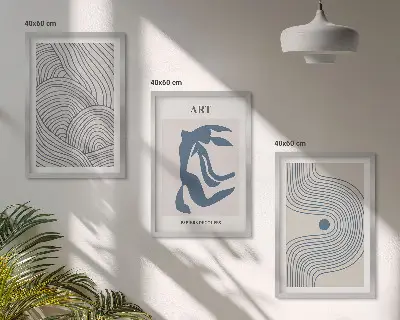 Composição de quadros moderna linhas abstratas em tons de azul
