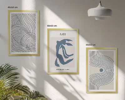Composição de quadros moderna linhas abstratas em tons de azul