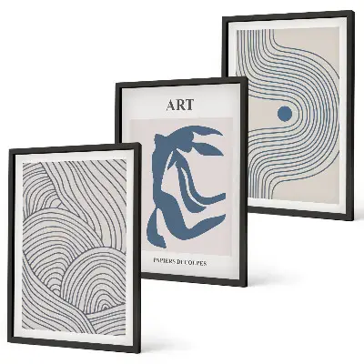Composição de quadros moderna linhas abstratas em tons de azul