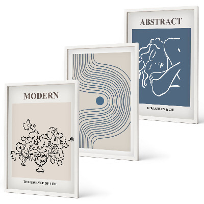 Conjunto de 3 quadros com moldura Pôsteres abstratos com linhas de flores
