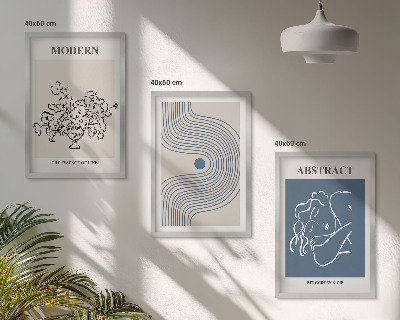 Conjunto de 3 quadros com moldura Pôsteres abstratos com linhas de flores