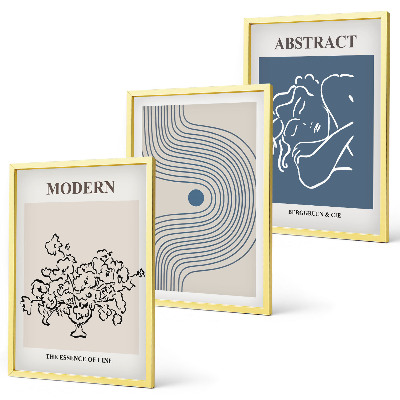 Conjunto de 3 quadros com moldura Pôsteres abstratos com linhas de flores