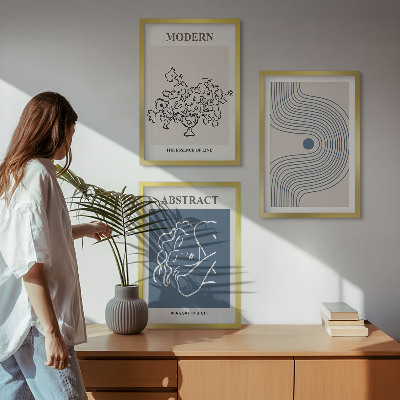 Conjunto de 3 quadros com moldura Pôsteres abstratos com linhas de flores