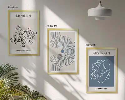 Conjunto de 3 quadros com moldura de pôsteres abstratos com linhas de flores