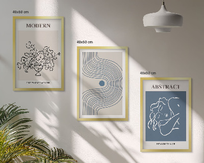 Conjunto de 3 quadros com moldura Pôsteres abstratos com linhas de flores