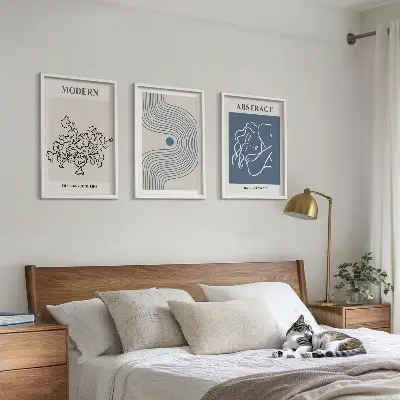 Conjunto de 3 quadros com moldura de pôsteres abstratos com linhas de flores