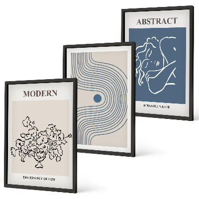 Conjunto de 3 quadros com moldura Pôsteres abstratos com linhas de flores