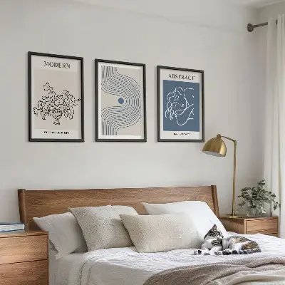 Conjunto de 3 quadros com moldura de pôsteres abstratos com linhas de flores