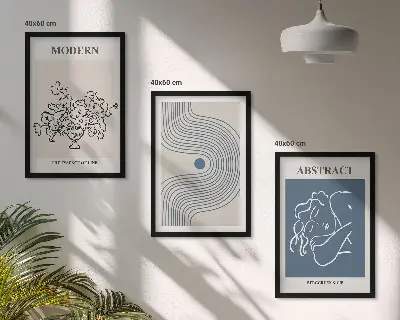 Conjunto de 3 quadros com moldura de pôsteres abstratos com linhas de flores