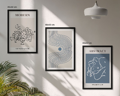 Conjunto de 3 quadros com moldura Pôsteres abstratos com linhas de flores
