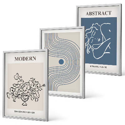 Conjunto de 3 quadros com moldura Pôsteres abstratos com linhas de flores