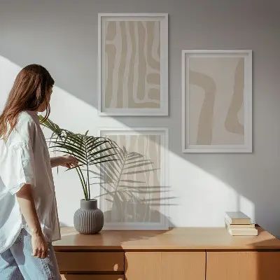 Conjunto de quadros para sala de estar com padrões boho abstratos
