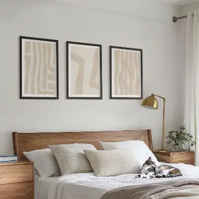 Conjunto de quadros para sala de estar com padrões boho abstratos