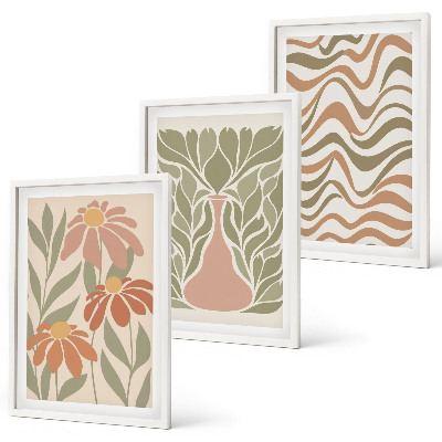 Conjunto de 3 quadros com moldura Flores abstratas em tons pastel