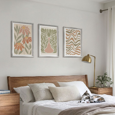 Conjunto de 3 quadros com moldura Flores abstratas em tons pastel