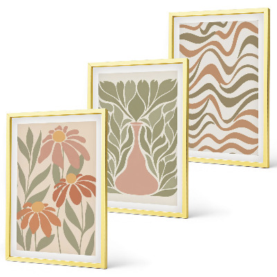 Conjunto de 3 quadros com moldura Flores abstratas em tons pastel