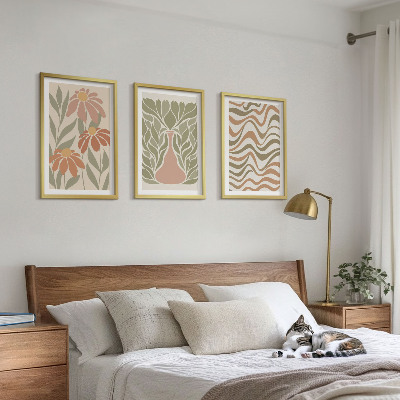 Conjunto de 3 quadros com moldura Flores abstratas em tons pastel