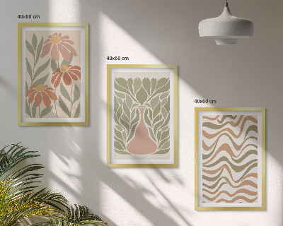 Conjunto de 3 quadros com moldura Flores abstratas em tons pastel