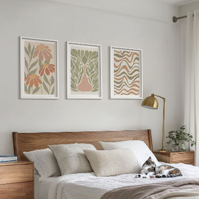 Conjunto de 3 quadros com moldura Flores abstratas em tons pastel