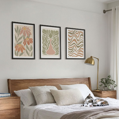 Conjunto de 3 quadros com moldura Flores abstratas em tons pastel