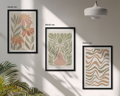 Conjunto de 3 quadros com moldura Flores abstratas em tons pastel