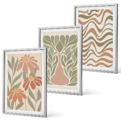 Conjunto de 3 quadros com moldura Flores abstratas em tons pastel