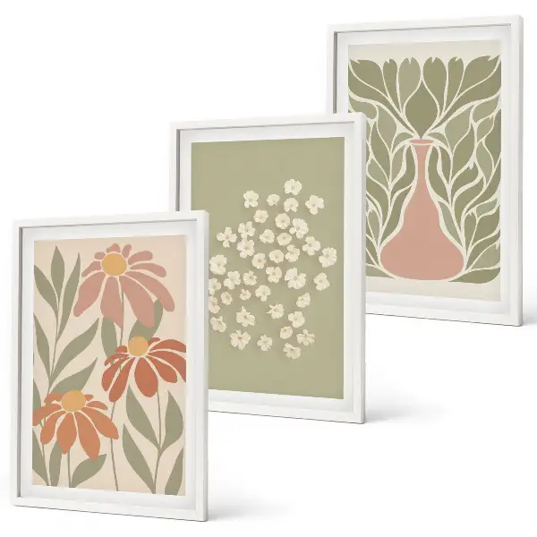Conjunto de quadros para sala de estar com estampas florais estilo boho