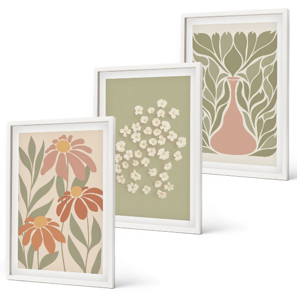 Conjunto de quadros para sala de estar Estampas florais boho
