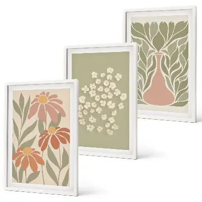 Conjunto de quadros para sala de estar com estampas florais estilo boho