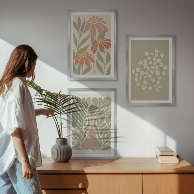 Conjunto de quadros para sala de estar Estampas florais boho