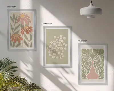 Conjunto de quadros para sala de estar com estampas florais estilo boho