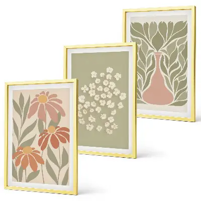 Conjunto de quadros para sala de estar com estampas florais estilo boho