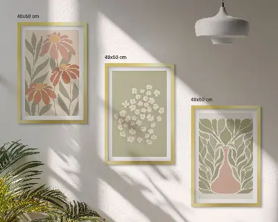 Conjunto de quadros para sala de estar com estampas florais estilo boho