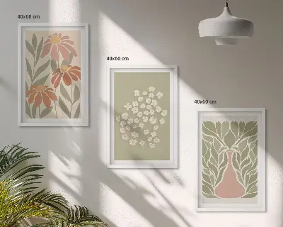 Conjunto de quadros para sala de estar com estampas florais estilo boho