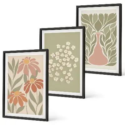Conjunto de quadros para sala de estar com estampas florais estilo boho