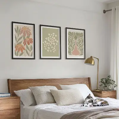Conjunto de quadros para sala de estar com estampas florais estilo boho