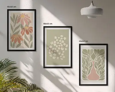 Conjunto de quadros para sala de estar com estampas florais estilo boho