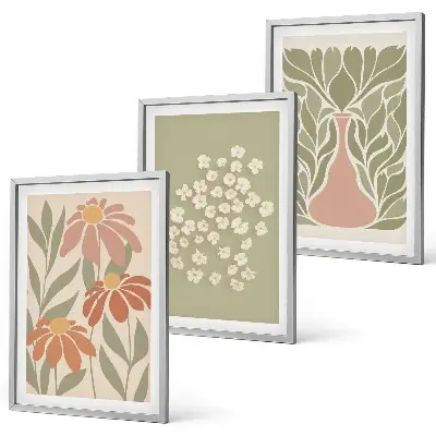 Conjunto de quadros para sala de estar com estampas florais estilo boho