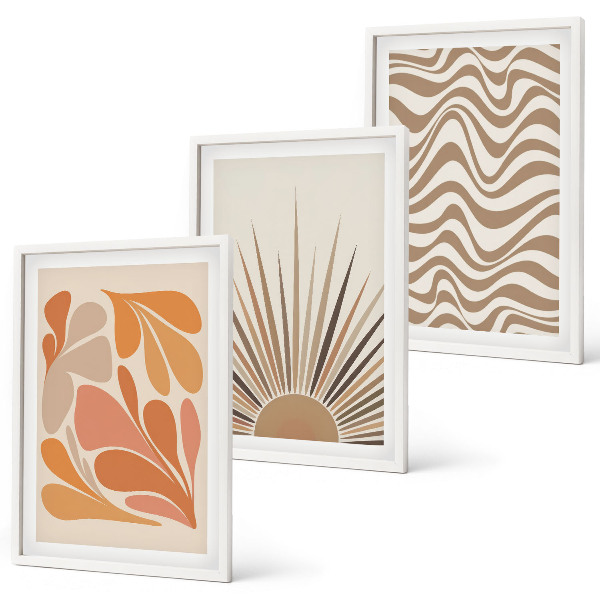 Composição de quadros moderna formas pastel boho de sol